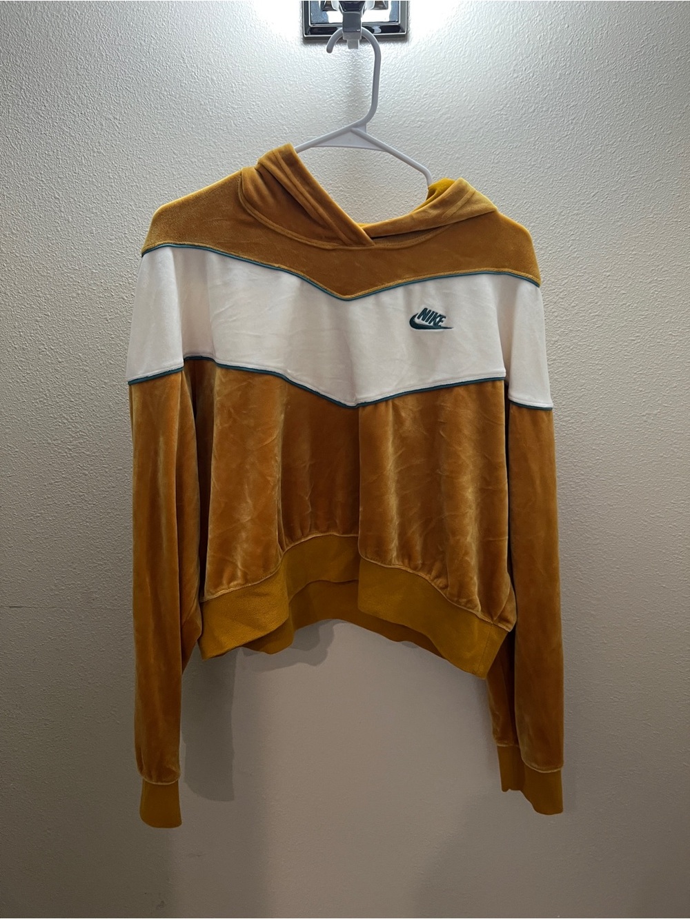 Nike Mustard Yellow & White Velour Hoodie